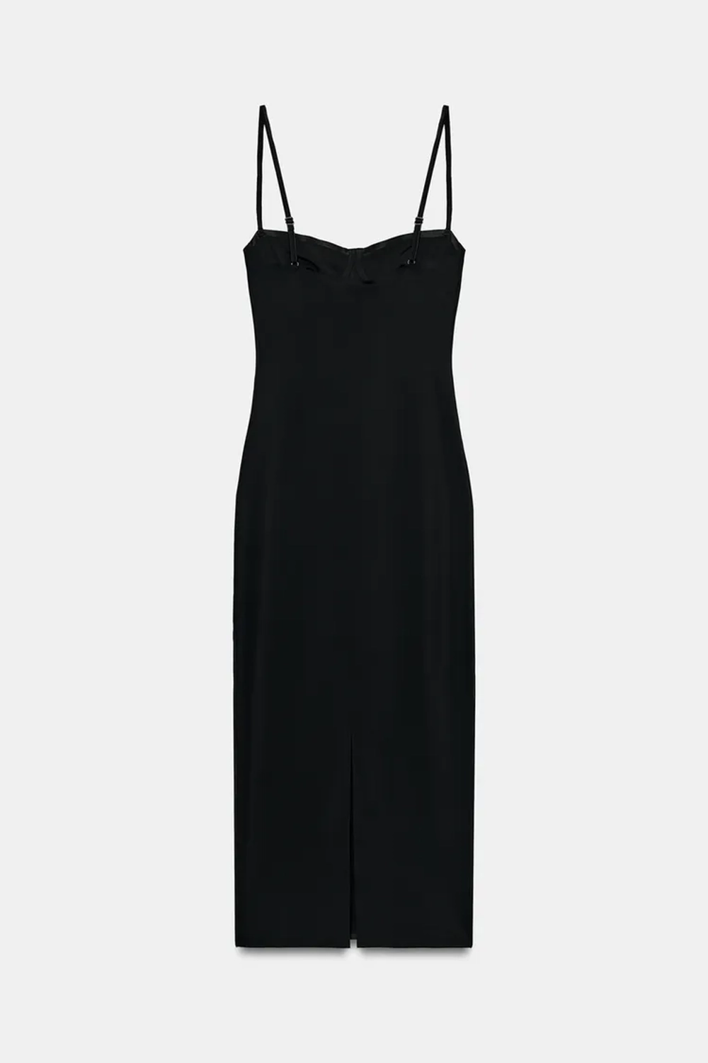 ZARA ПЛАТЬЕ МИДИ ИЗ СМЕСОВОГО ПОЛИАМИДА, ЧЕРНЫЙ