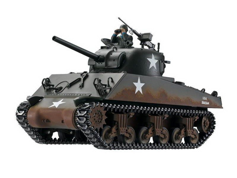 Радиоуправляемый танк Torro Sherman M4A3 1/16 с ИК-пушкой, деревянной коробкой и реалистичным звуком и дымом