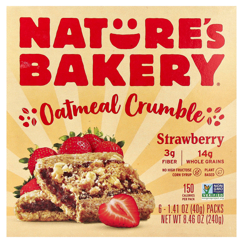 Nature's Bakery, овсяная каша, со вкусом клубники, 6 пакетиков по 40 г (1,41 унции)