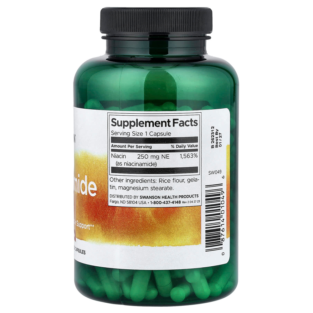 Swanson Vitamins, никотинамид, 250 мг, 250 капсул