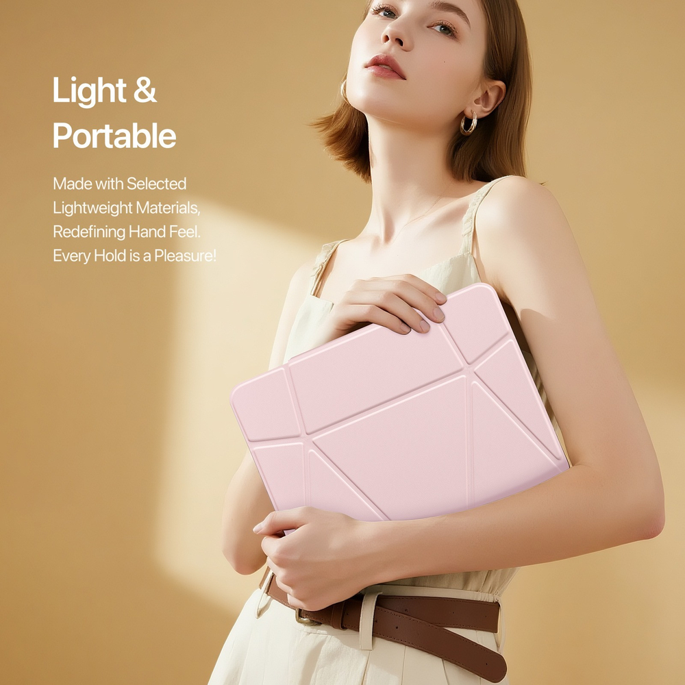 Складной чехол книжка розового цвета от Dux Ducis для Samsung Tab S10+, S9+, S9 FE+, серия Vers Series Case, с магнитным держателем Pencil и функцией автоматического перехода в спящий режим