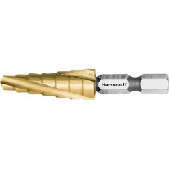 Ступенчатое сверло Ø 6-12 мм, HSS-XE с покрытием TiN-GOLD, ударный хвостовик, двухзаходное, Karnasch, арт. 21.3040