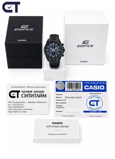 CASIO EFR-574DC-2AVUDF EDIFICE мужские наручные часы — чёрный хронограф с синим циферблатом и тахиметром