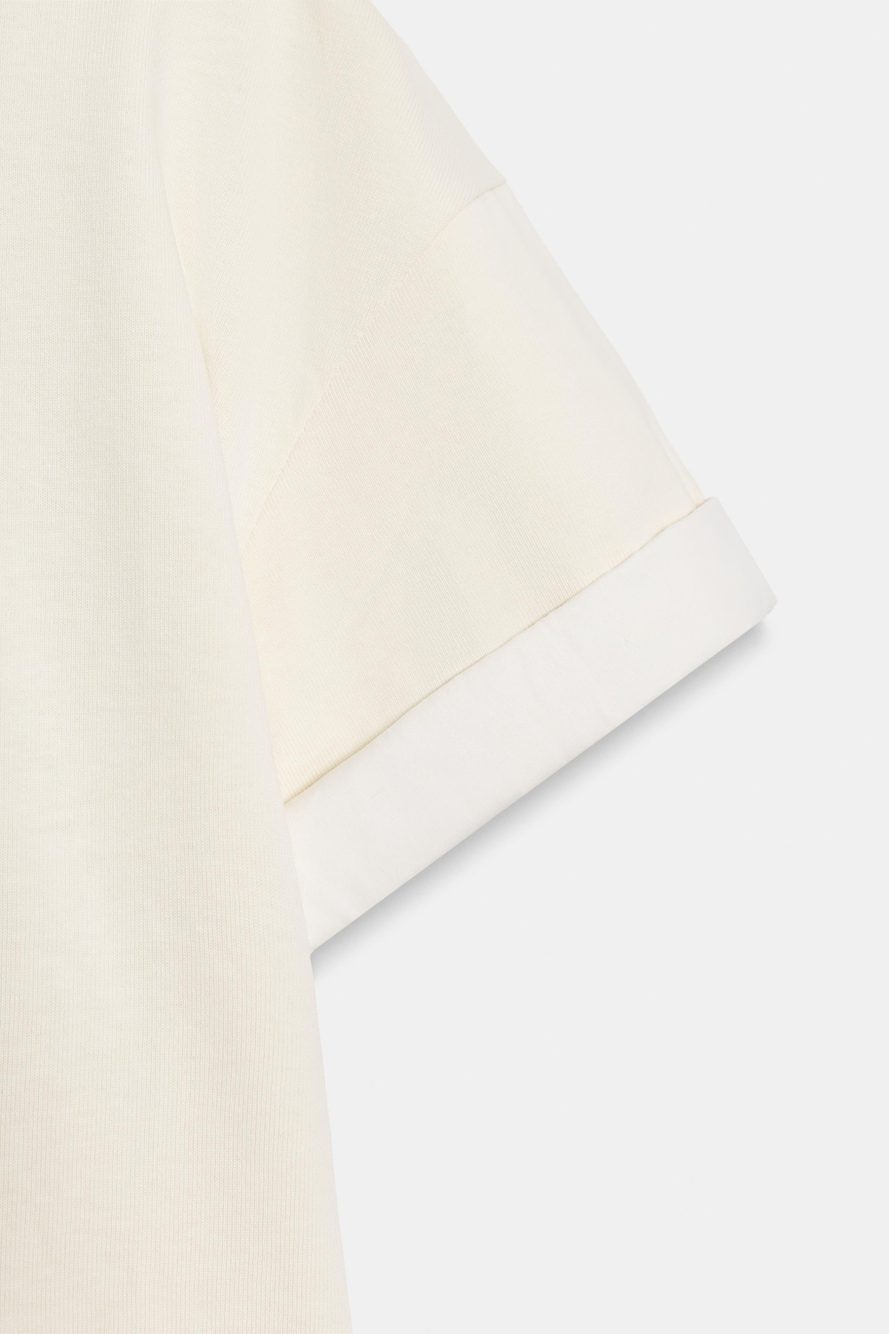 ZARA ФУТБОЛКА ИЗ ПЛОТНОГО ХЛОПКА С КОРОТКИМИ РУКАВАМИ, ЭКРЮ