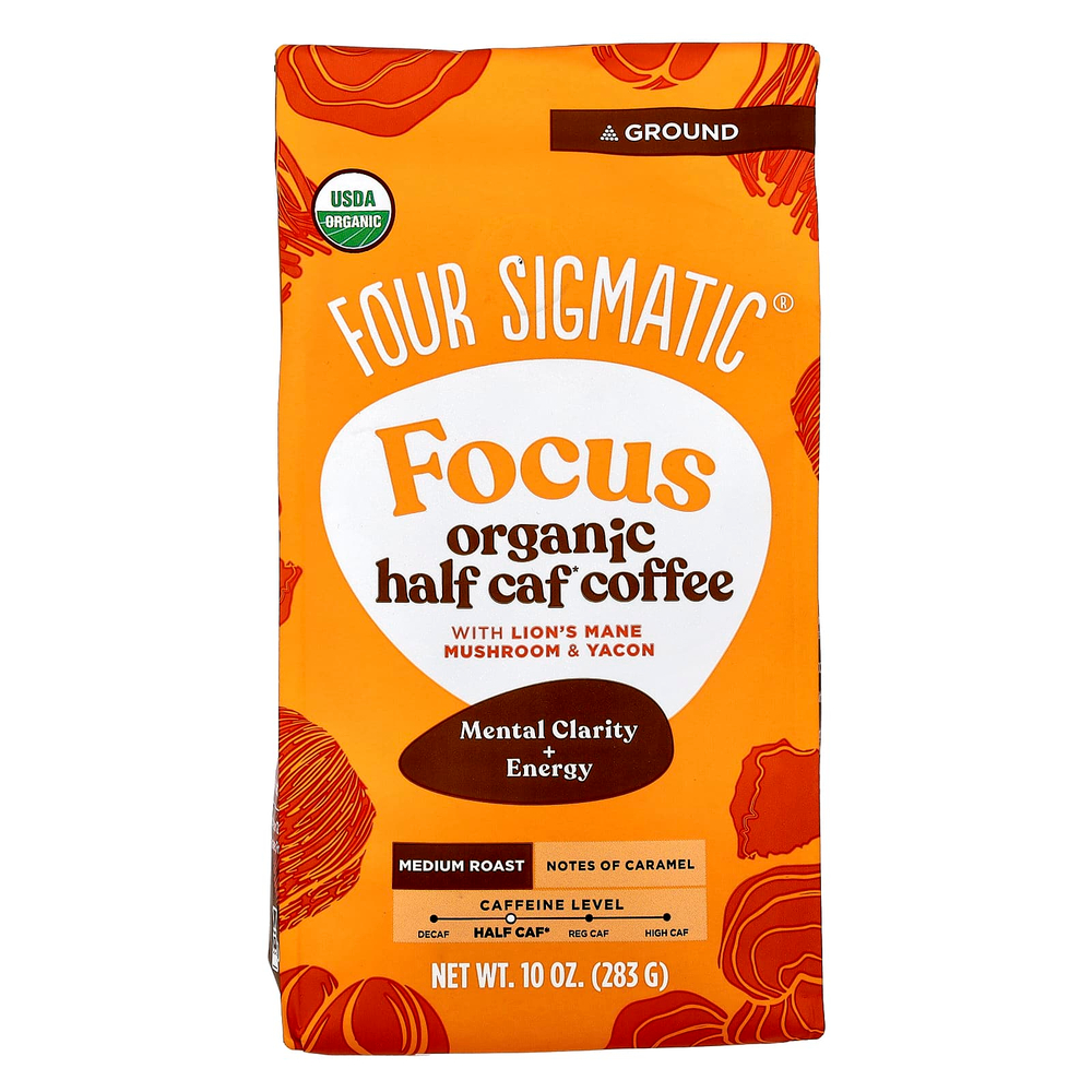 Four Sigmatic, Focus, органический полукофеиновый кофе с грибом ежовиком гребенчатым и яконом, молотый, средняя обжарка, 283 г (10 унций)