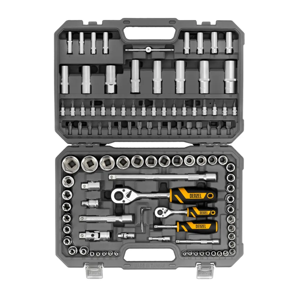 Набор инструментов, 1/2", 1/4", CrV, S2, пластиковый кейс, 109 предметов Denzel