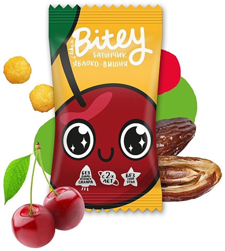 Батончик фруктово-ягодный Bitey "Яблоко-вишня" 25 гр Батончик фруктово-ягодный Bitey "Яблоко-вишня" 25 гр