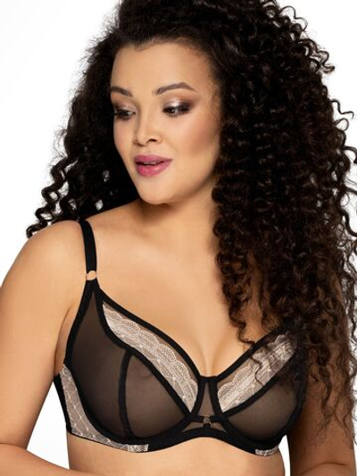 Бюстгальтер с чашками plus size с сеткой и контрастным кружевом (Размер: 85J) (Цвет: черный)