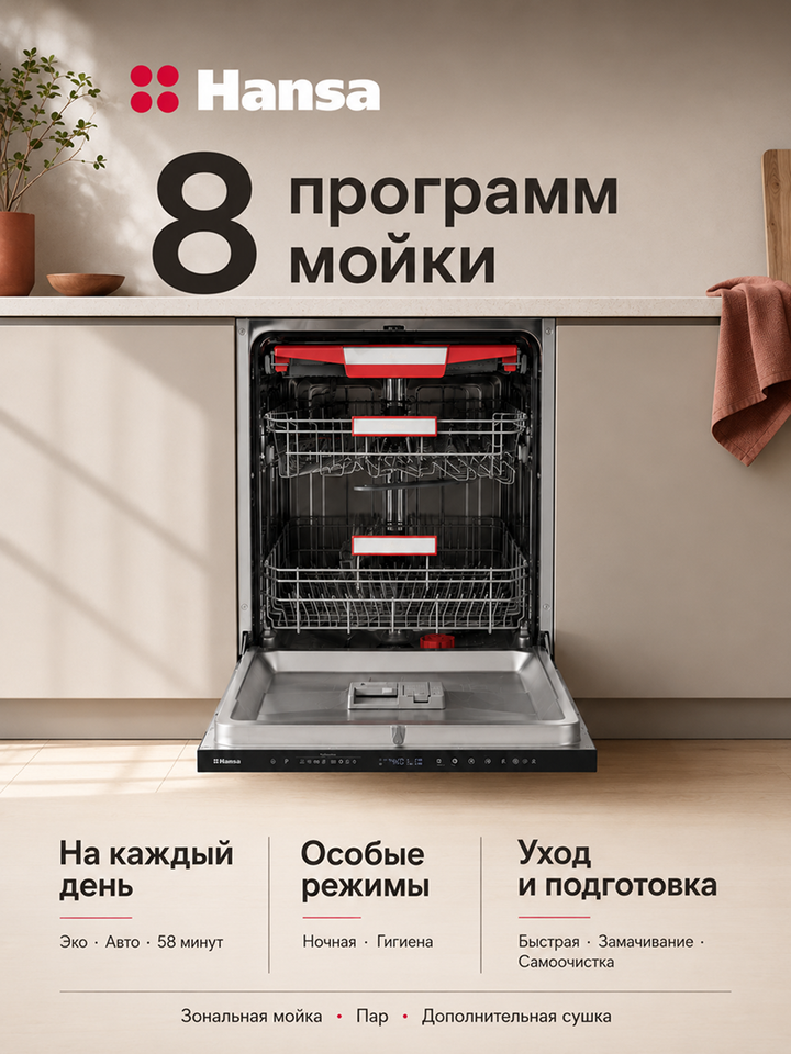 Посудомоечная машина встраиваемая Hansa ZIM688SBL