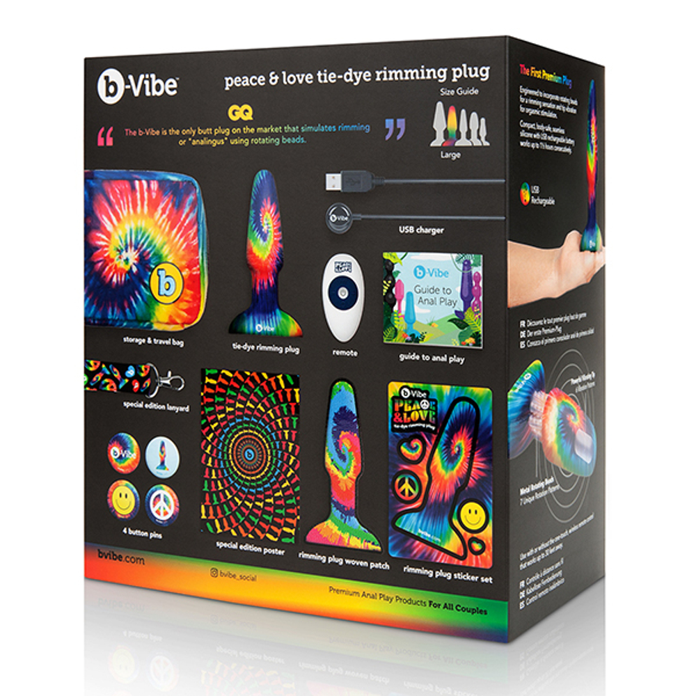 Анальная премиум-пробка с эффектом римминга 15см b-Vibe Peace & Love Tie-Dye BV-026