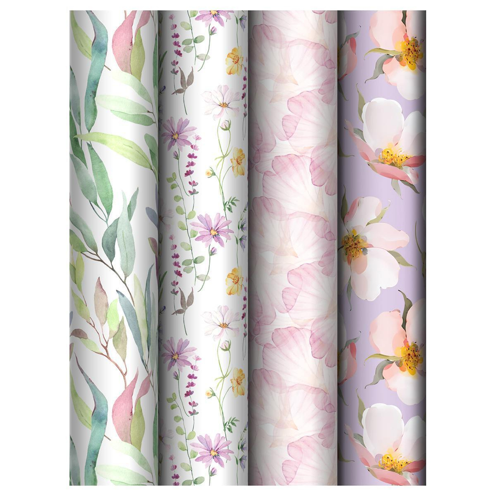 Упаковочная бумага глянц. 70*100см. "Bouquet" 80 г/м2, ассорти, 4 диз. (MESHU)