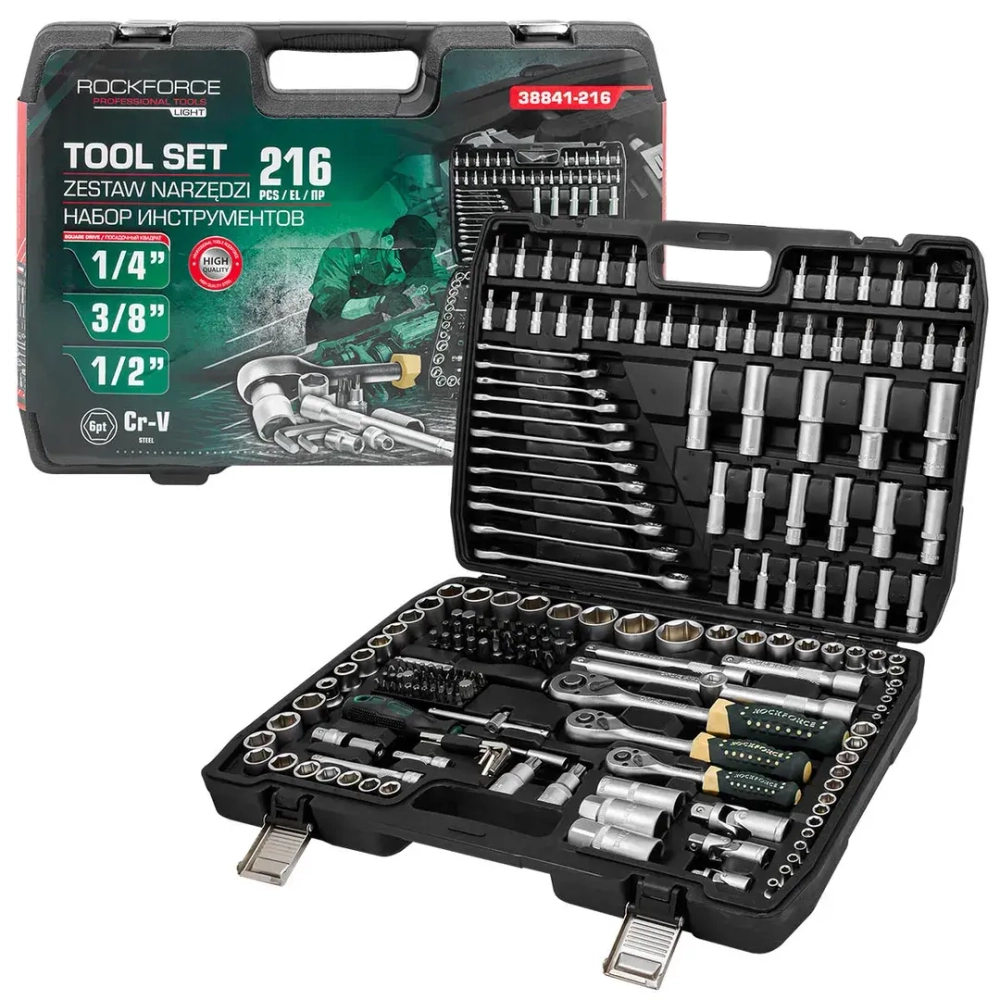 Набор инструментов 216пр. 1/4'', 3/8'', 1/2''(6гр.) RockFORCE LIGHT RF LIGHT-38841-216