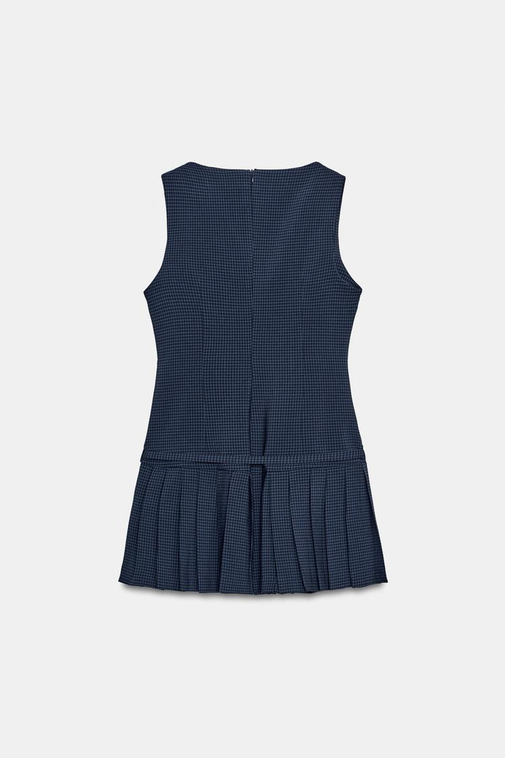 ZARA КОРОТКОЕ ПЛАТЬЕ В СКЛАДКУ В КЛЕТКУ, МОРСКОЙ СИНИЙ