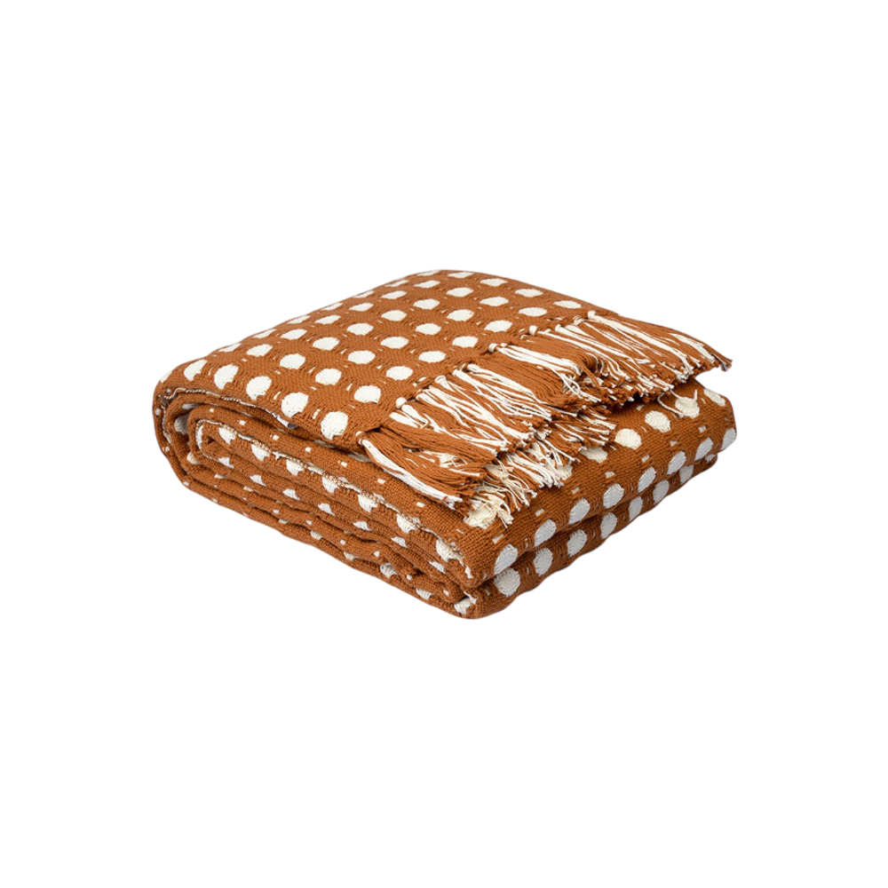 Покрывало из хлопка Polka dots, 180х250 см | карамельный
