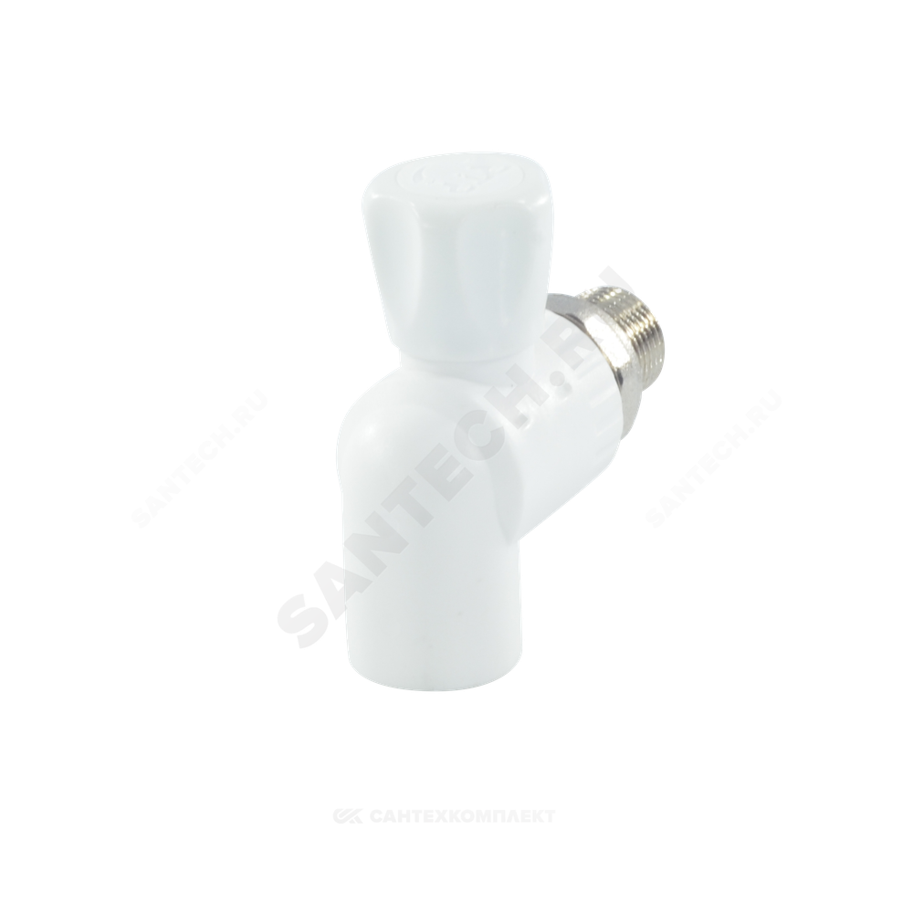Кран шаровой PP-R белый Дн 20х1/2" НР угловой для радиатора RTP (РосТурПласт) 27807