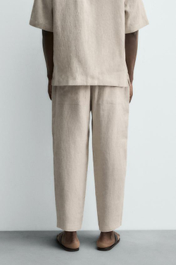 ZARA БРЮКИ RELAXED FIT ИЗ 100% ЛЬНА, СВЕТЛО-БЕЖЕВЫЙ