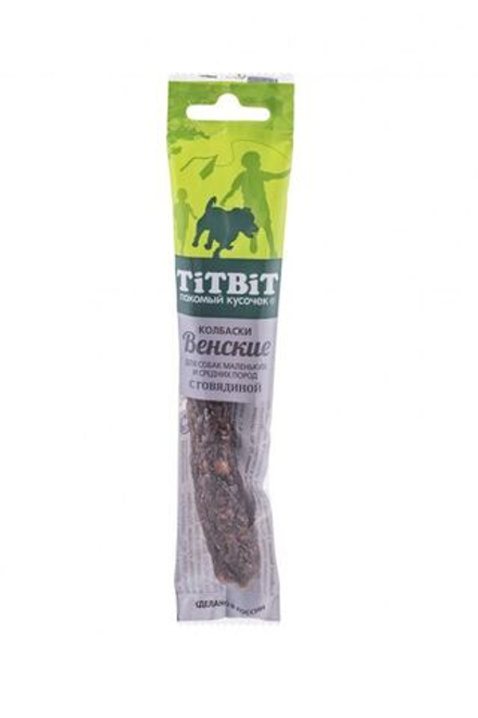 Лакомство для собак Колбаска Венская с говядиной, 20г ТитБит