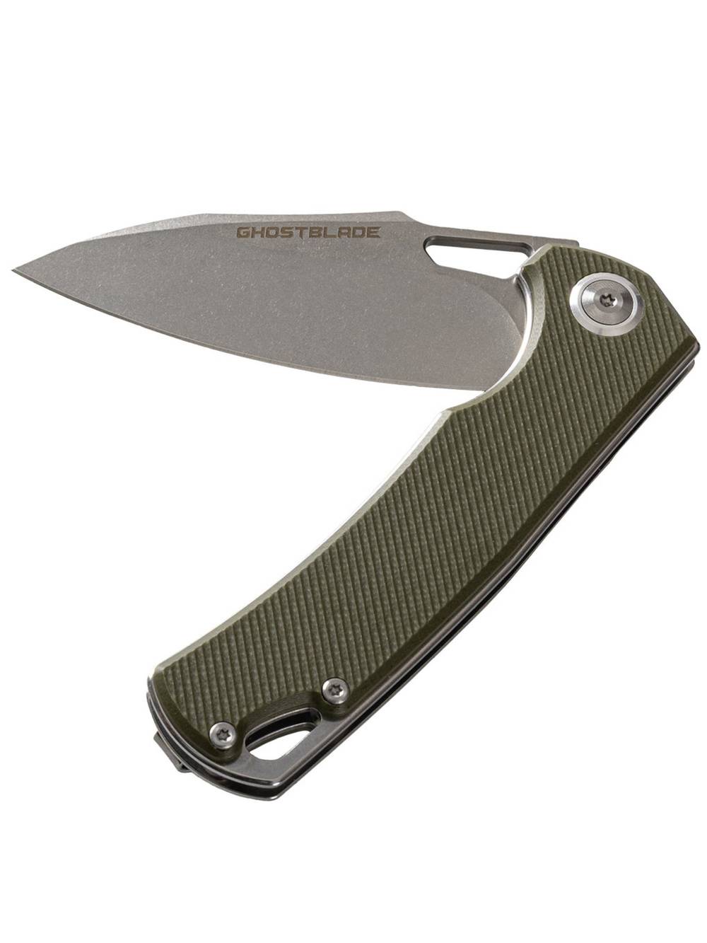 Нож складной GhostBlade Polter, сталь D2, 58-62 HRC, Spear-point, рукоять G10 оливковая, замок Liner lock, флиппер 107 г