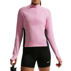 Футболка для девочки Nike Pro Dri-Fit Half Zip Long Sleeve - pink rise/black/white