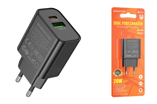 Сетевая зарядка с поддержкой быстрой зарядки PD+QC3.0 3А 20Вт USB-C BOROFONE BA88A