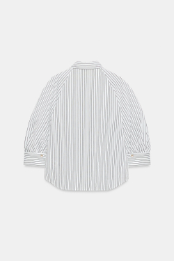 ZARA РУБАШКА В ПОЛОСКУ С ОБЪЕМНЫМИ РУКАВАМИ, БЕЛЫЙ/ЧЕНЫЙ