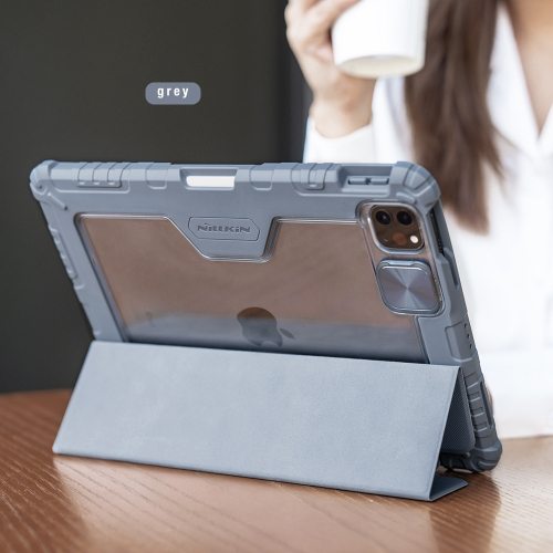 Чехол книжка серого цвета от Nillkin для iPad Air 11 2024-, 10.9 с 2020-, Air 4, Air 5, Pro 11 2020-, серия Bumper Pro, с защитной шторкой для камеры