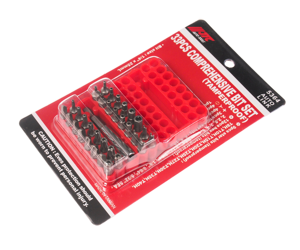 Набор бит 1/4" TORX, HEX, SPANNER с магнитным держателем 33 предмета в боксе JTC