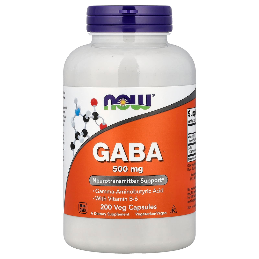 NOW Foods, ГАМК с витамином B6, 200 растительных капсул