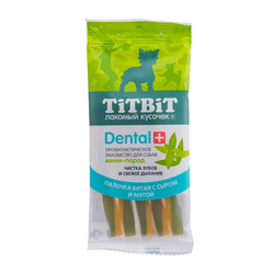 TiTBiT Жевательный снек Dental+Палочка витая с сыром для мелких пород