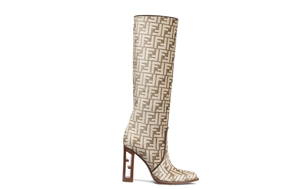 FENDI Cut Knee High Boots 11cm Women"s Greige
