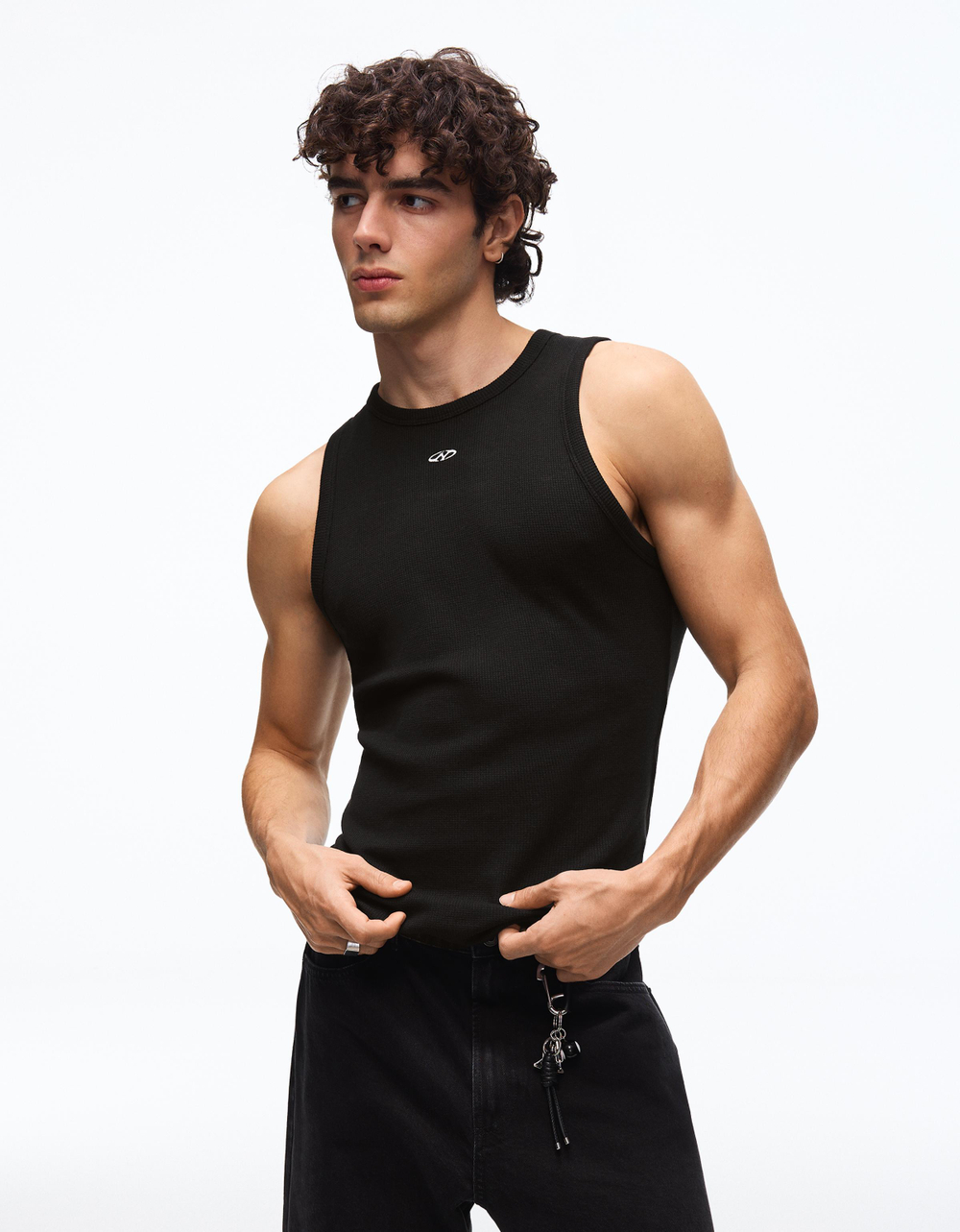 Мужская майка из вафельной ткани с принтом, арт. 0076/134 - BERSHKA