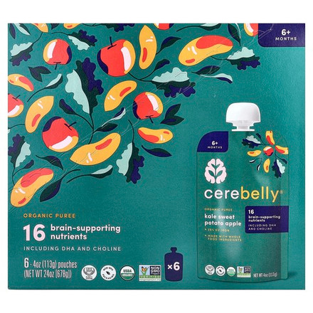 Cerebelly, органическое пюре, для детей от 6 месяцев, кудрявая капуста, батат и яблоко, 6 пакетиков по 113 г (4 унции)