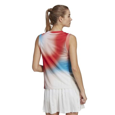 Женский топ теннисный Adidas Mel Match Tank W - white/vivid red/skyrus