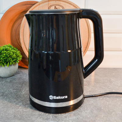 Чайник электрический 1,7л Sakura SA-2173DBK Premium, нерж, LED дисплей