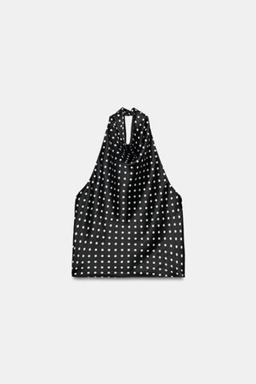 ZARA АТЛАСНЫЙ ТОП С ГОРЛОВИНОЙ ХАЛТЕР, ЧЕРНЫЙ/БЕЛЫЙ