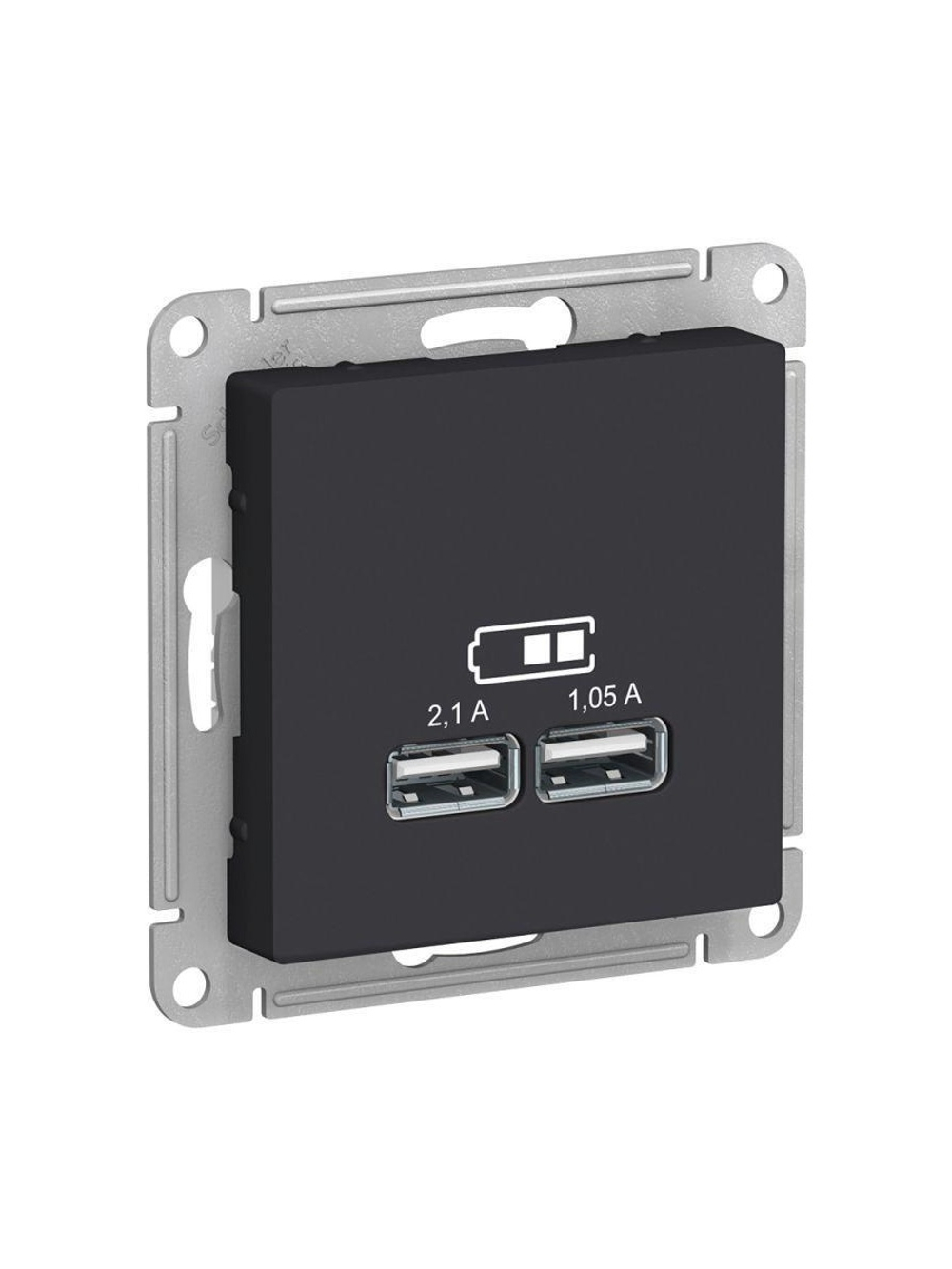 Розетка USB AtlasDesign тип A+A 5В 1х2.1А 2х1.05А механизм карбон SE ATN001033
