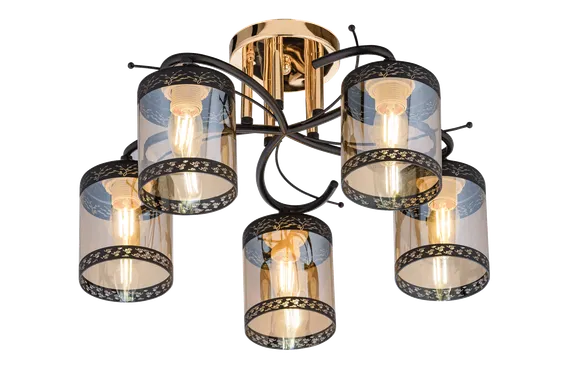 Люстра потолочная Rilon 06772/5 GOLD+BLACK, 27×40 Вт, золотая и чёрная