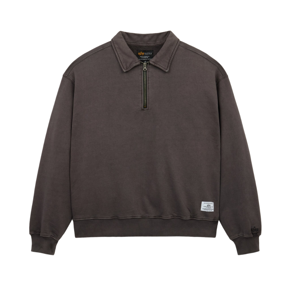 Свитшот Alpha Industries Essential 1/4 Zip Relaxed Fit Sweatshirt Wash Hickory (Коричневый)