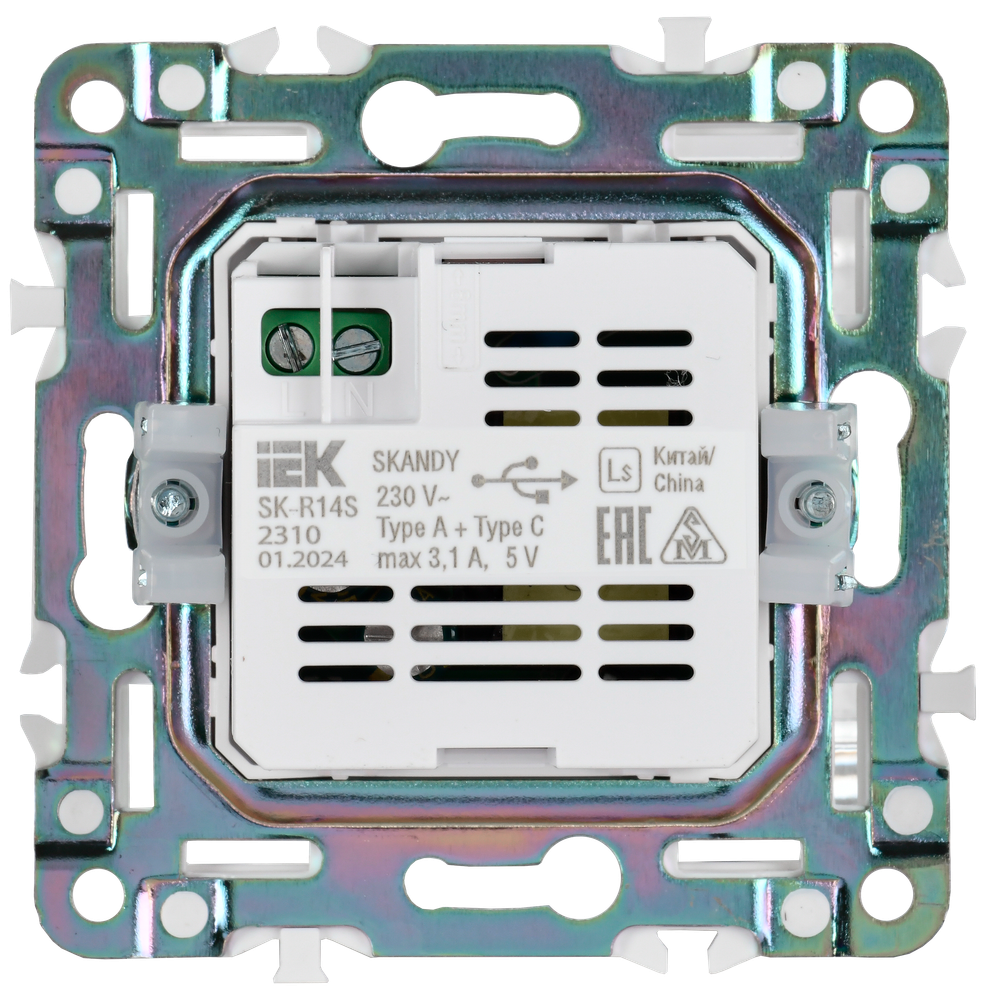 SKANDY Розетка USB A+C 3,1А SK-R14S серебряный IEK