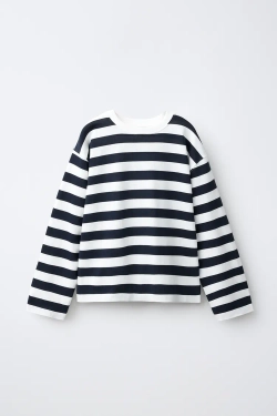 ZARA ФУТБОЛКА В ПОЛОСКУ, СИНИЙ/БЕЛЫЙ