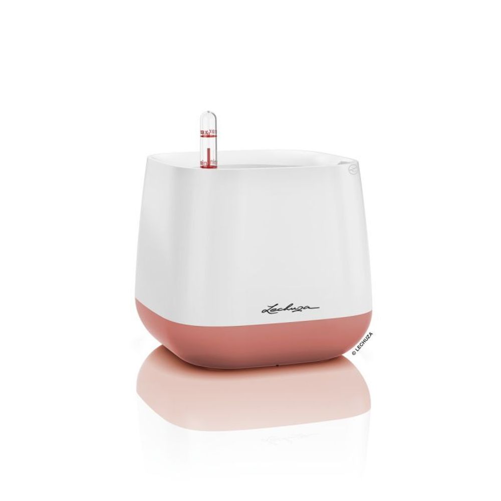 Кашпо Lechuza "Pot Yula Complete white/pearl rose semi-gloss" (пластик), 17x17xH15 см