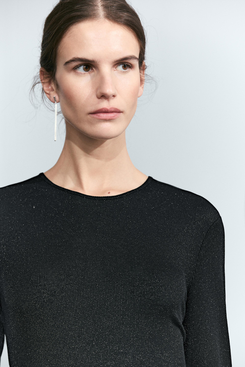 Massimo Dutti Футболка с длинными рукавами с металлическим блеском, черный