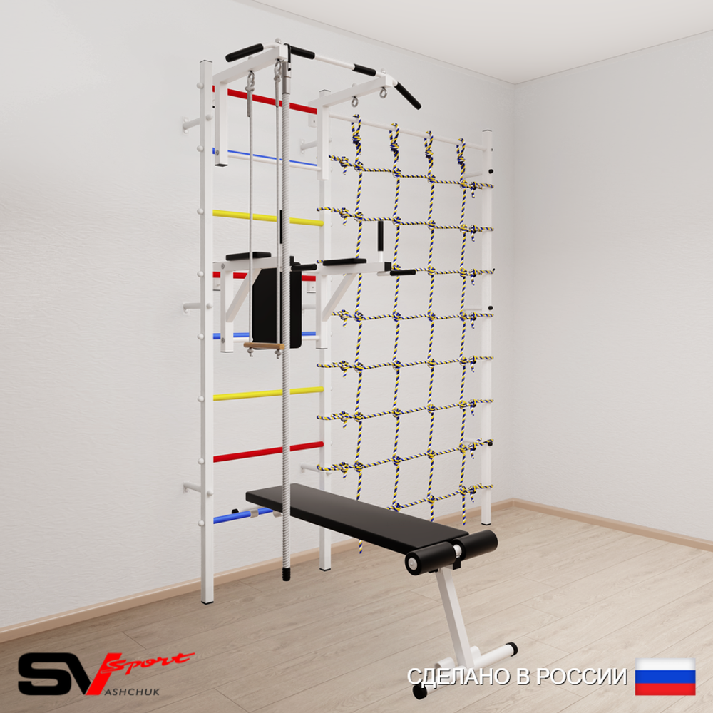 Шведская стенка Sv Sport 5860 (Турник стандарт/Брусья/Скамья/Канат/Трапеция/Канатный лаз)