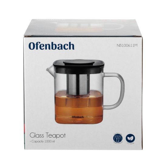Стеклянный заварочный чайник 1 л. Ofenbach NB 100611M с ситечком