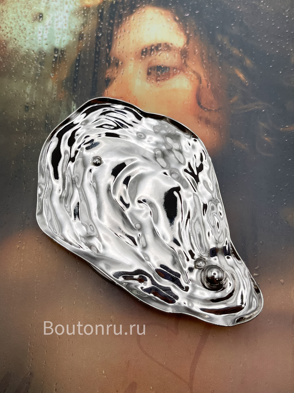 Брошь-зажим устрица для платка/купальника серебристая металлическая