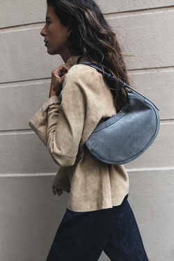 ZARA КОЖАНАЯ СУМКА С ПЛЕЧЕВЫМ РЕМНЕМ, СИНИЙ