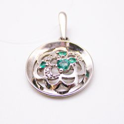 Подвеска серебро 925° — Изумруд, Фианиты