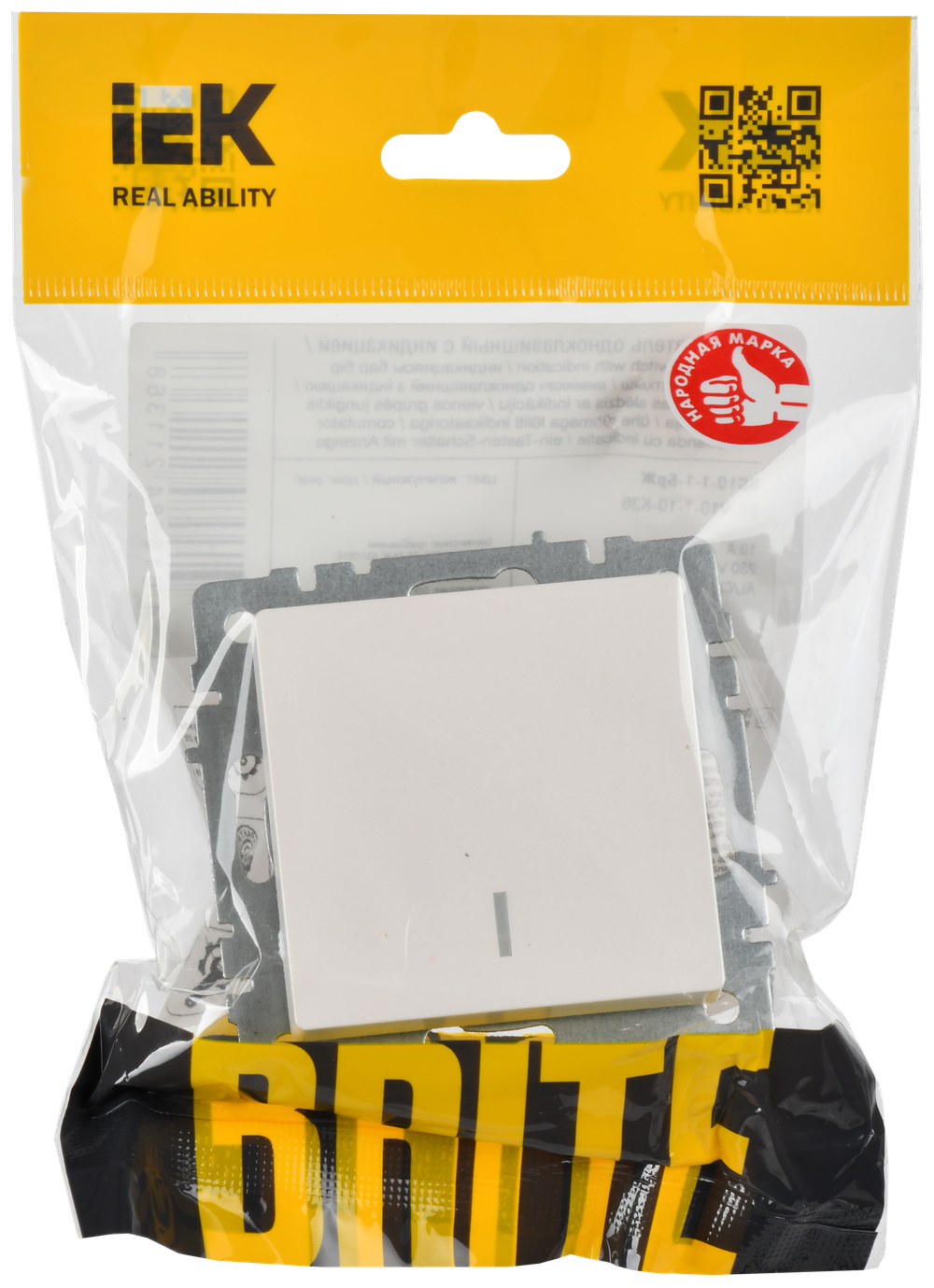 BRITE Выключатель 1-клавишный с индикацией 10А ВС10-1-1-БрЖ жемчуг IEK