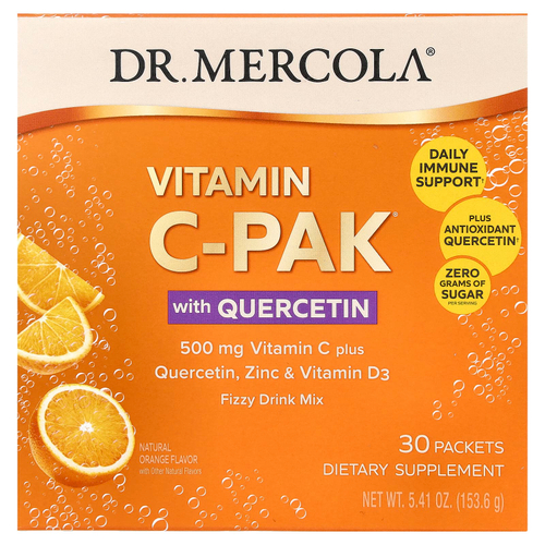 Dr. Mercola, витамин C-PAK с кверцетином, натуральный апельсиновый вкус, 30 пакетиков по 5,12 г (0,18 унции)