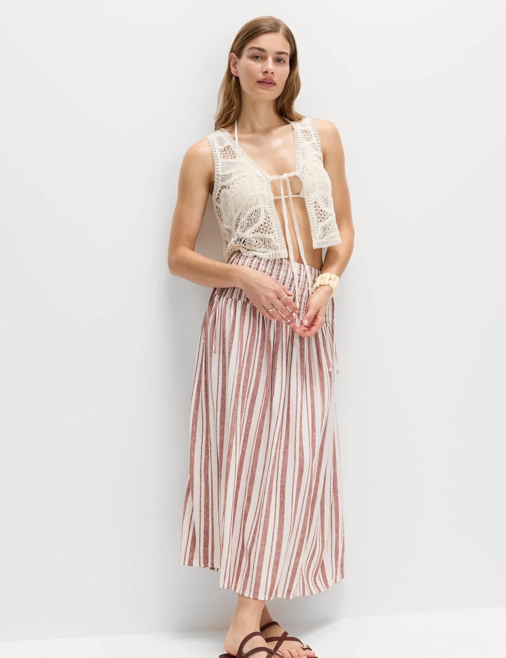Юбка из смешанной ткани с добавлением льна - MARKS&SPENCER